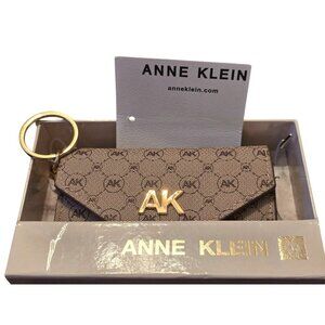 Anne Klein Signature Brown Women's Keychain Flap Card Wallet NEW